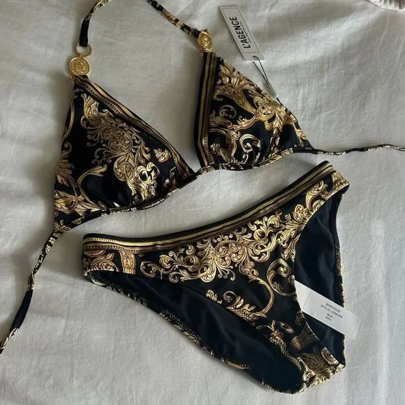 L'AGENCE Annabelle Baroque Triangle Bikini Top And Nicole Bottom Set - Picture 3 of 5